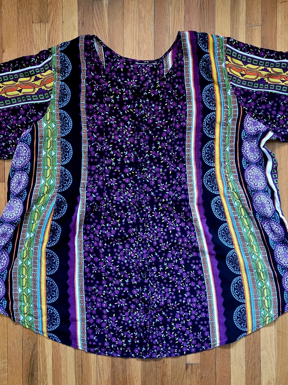 Johnny Was XL Oversized Women’s Purple Patterned Boho Print Top Blouse Ecletic